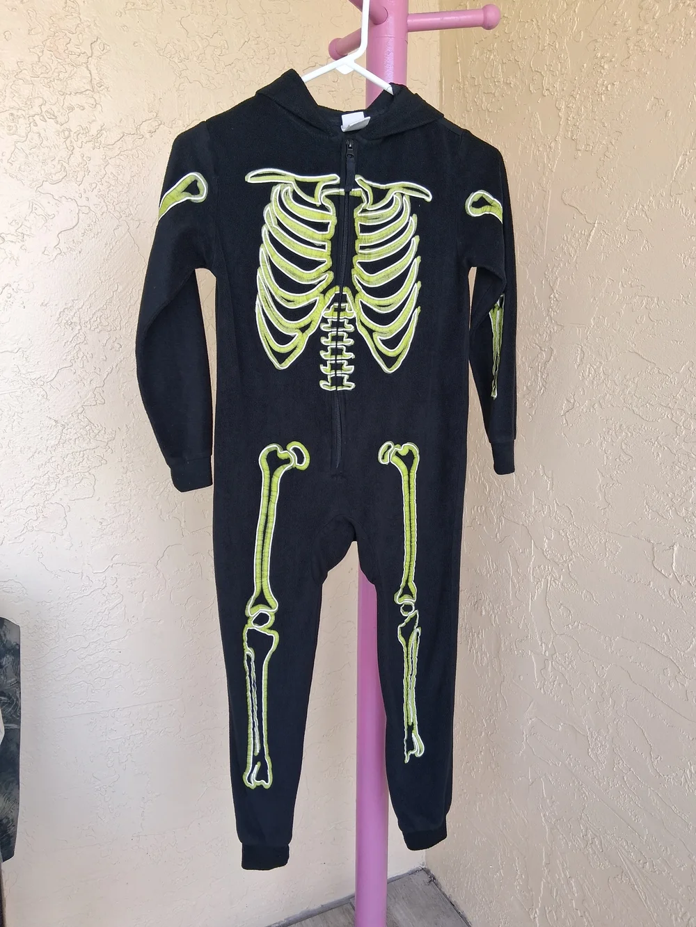 Cat & Jack Black Hoodie Bodysuit with Neon Green Skeleton Print